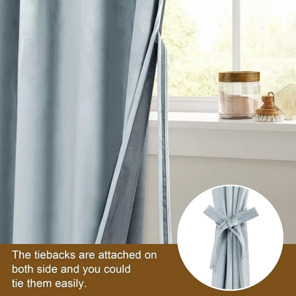 Stone Blue Velvet Curtains - 84 Inches Long Super Soft Luxury Tieable Window - Image 3